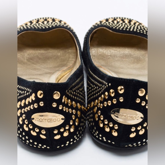 JIMMY CHOO BALLERINAS IN BLACK
SUEDE WITH GOLD STUDS - Picture 3 of 11